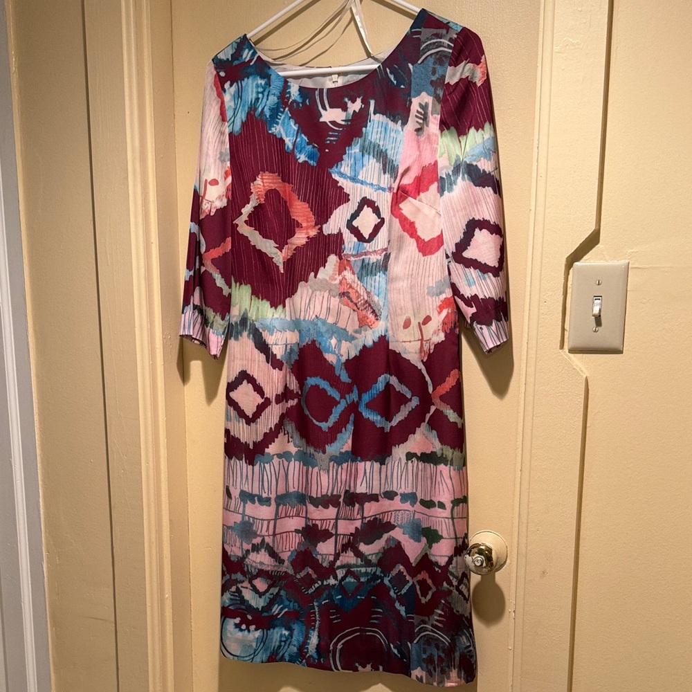 J. Peterman Colorful Abstract Long Sleeve Dress